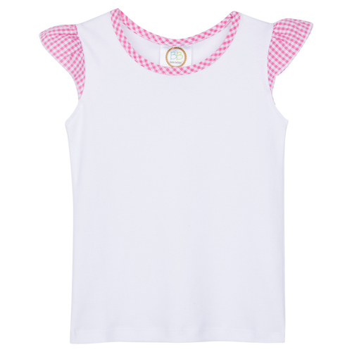 Blank Girl's Gingham Flutter Sleeve Tee Shirt